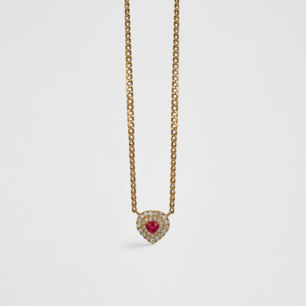 Cadena dije corazón rubi top quality halo diamantes