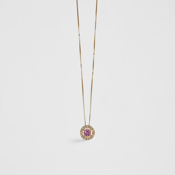 Cadena dije Zafiro rosado halo diamantes