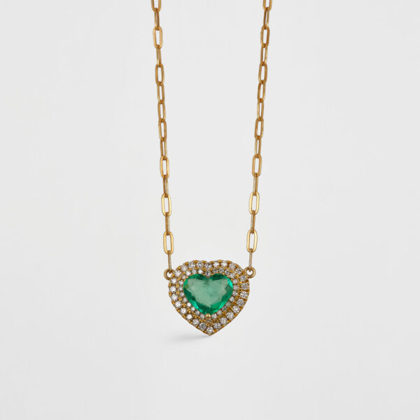 Cadena Corazón de esmeralda y diamantes naturales