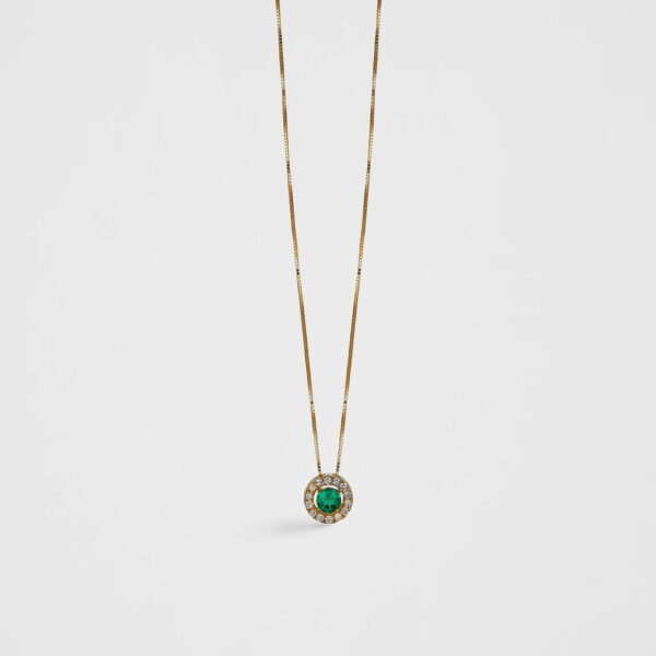Cadena dije esmeralda colombiana halo diamantes blancos naturales